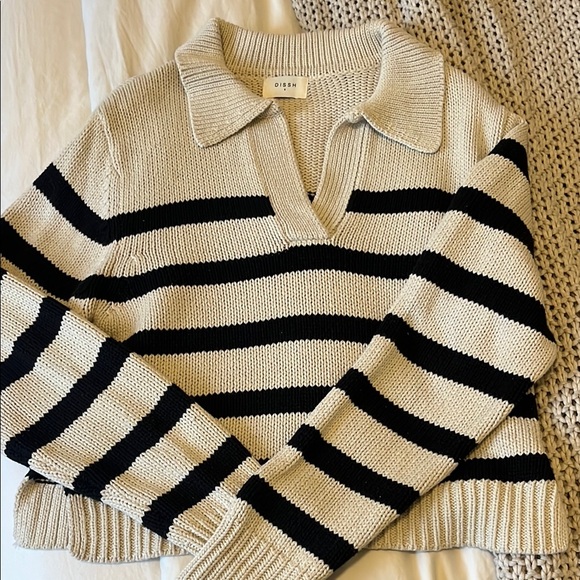 DISSH Sweaters - DISSH Black and Cream Striped Sweater